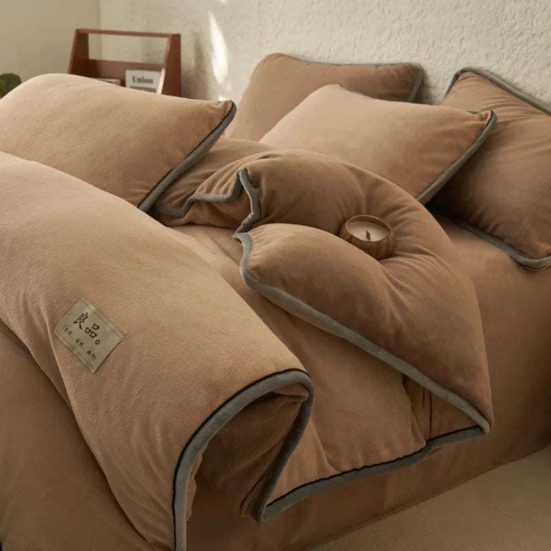 Afralia™ Color Block Milk Velvet Duvet Cover - Warm Single Bedclothes for Autumn/Winter