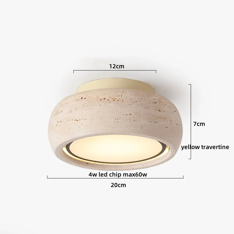 Afralia™ Yellow Travertine Glass LED Ceiling Light Japan Style Wood Base Plafonnier