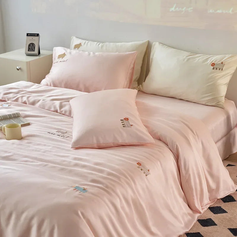 Afralia™ Luxury Embroidery Rayon Bedding Set for Cool Summer Comfort