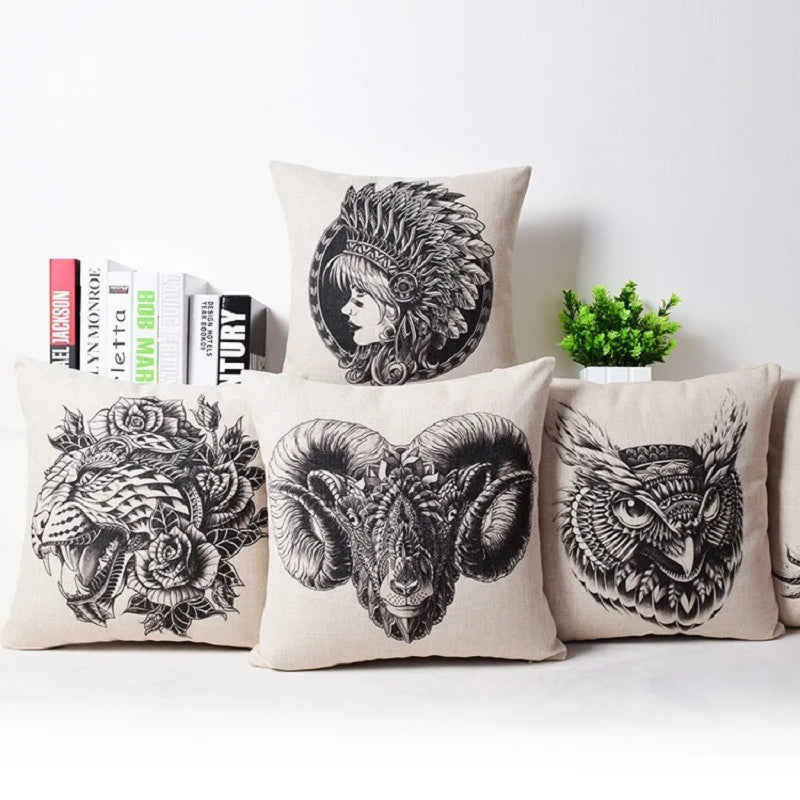 Afralia™ Modern Sketch Cotton Linen Pillowcase Sofa Cushion Cover Home Decoration