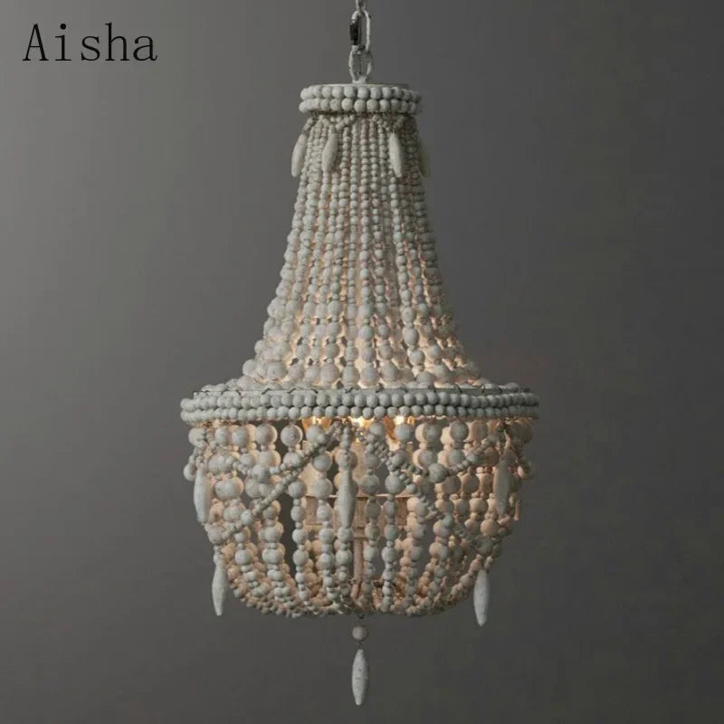 Afralia™ Wooden Bead Pendant Light for Rustic Living Room Decor