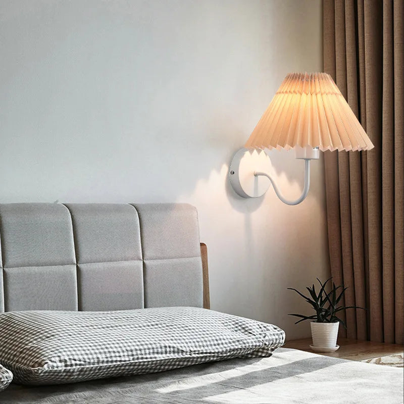 Afralia™ Modern Pleated Fabric Wall Lamp for Bedroom and Hotel Aisle