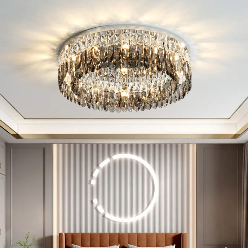 Afralia™ Smoke Grey Crystal Ceiling Lights: Modern LED Room Lamp for Living Room, Kitchen, Bedroom