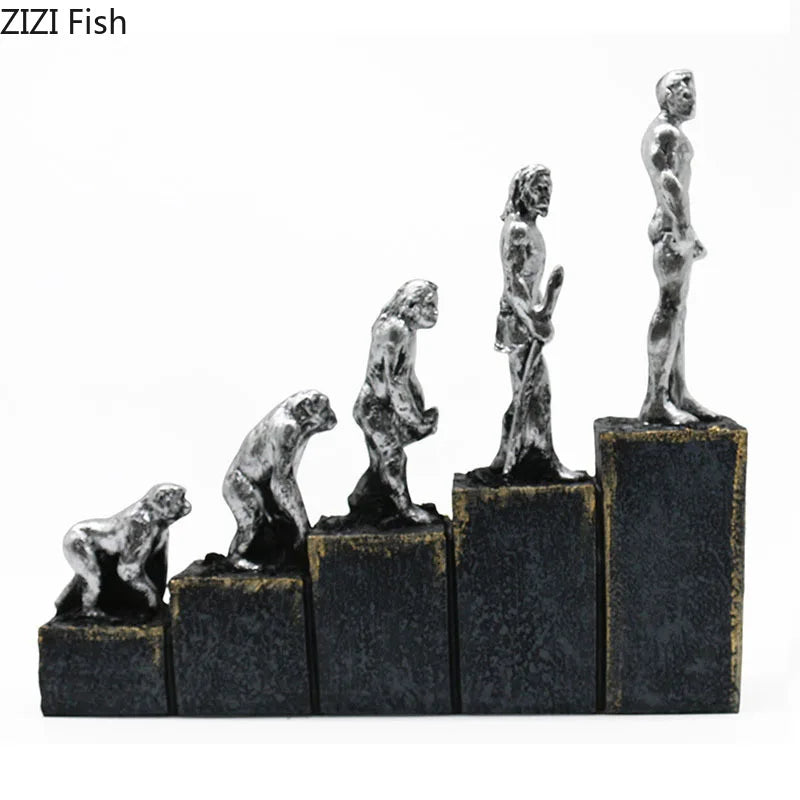 Afralia™ Ape Man Evolution Sculpture Resin Artwork Decor Ornaments Model Statue