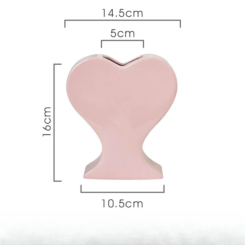 Afralia™ Heart-shaped Pink Hearts Porcelain Vase - Handicraft Ornament & Home Decor