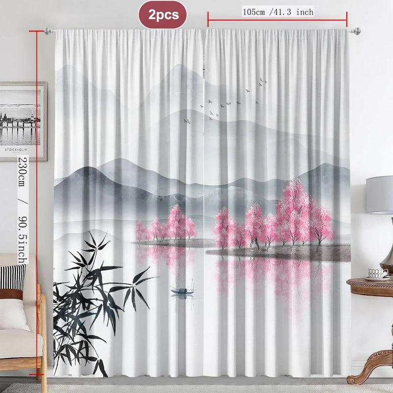 Afralia™ Bamboo Ink Painting Curtains for Home Decoration Elegant Finish