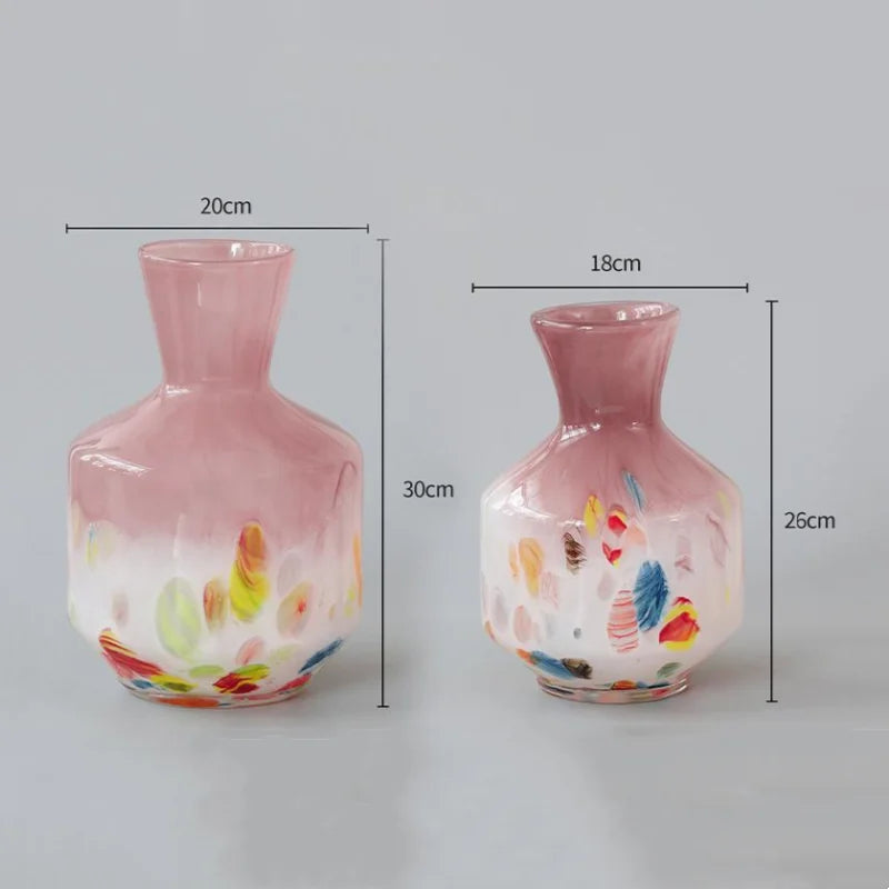 Afralia™ Pink Glass Vase Graffiti Flower Hydroponics Home Decoration Accessories