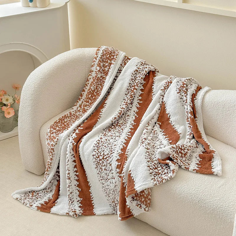Afralia™ Snowflake Striped Cationic Jacquard Plush Blanket for Sofa, Office, Balcony - Warm Napping Shawl