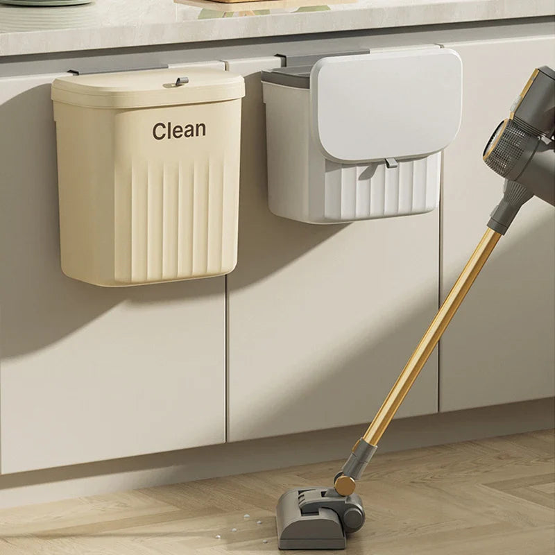 Afralia™ Kitchen Cabinet Hanging Trash Can with Lid and Large Capacity