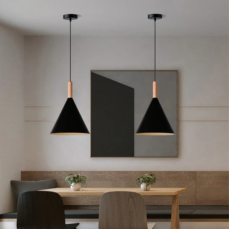 Afralia™ Nordic Modern Wood Aluminum Pendant Lights E27 Hanging Lamps Fixtures Lighting