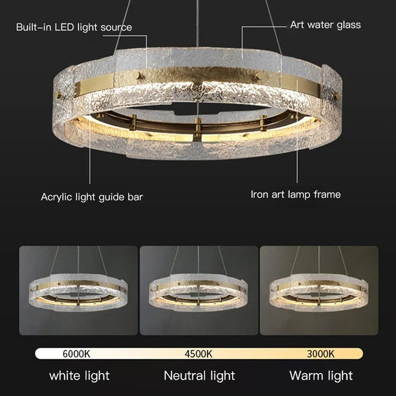 Afralia™ Gold Metal Round Glass Chandeliers for Living Dining Room Décor