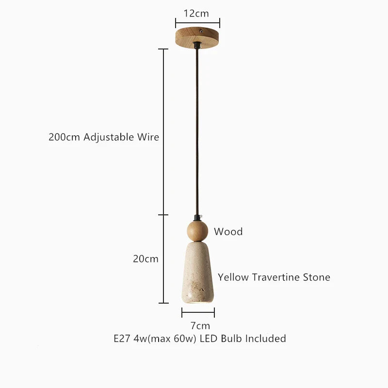 Afralia™ Yellow Travertine Wood Pendant Light - LED Hanging Lamp for Dining Living Room