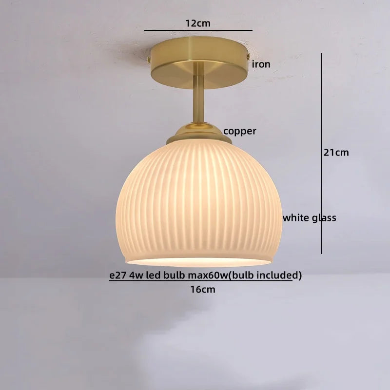 Afralia™ Copper Glass LED Ceiling Light for Indoor Balcony Kitchen Porch Decor