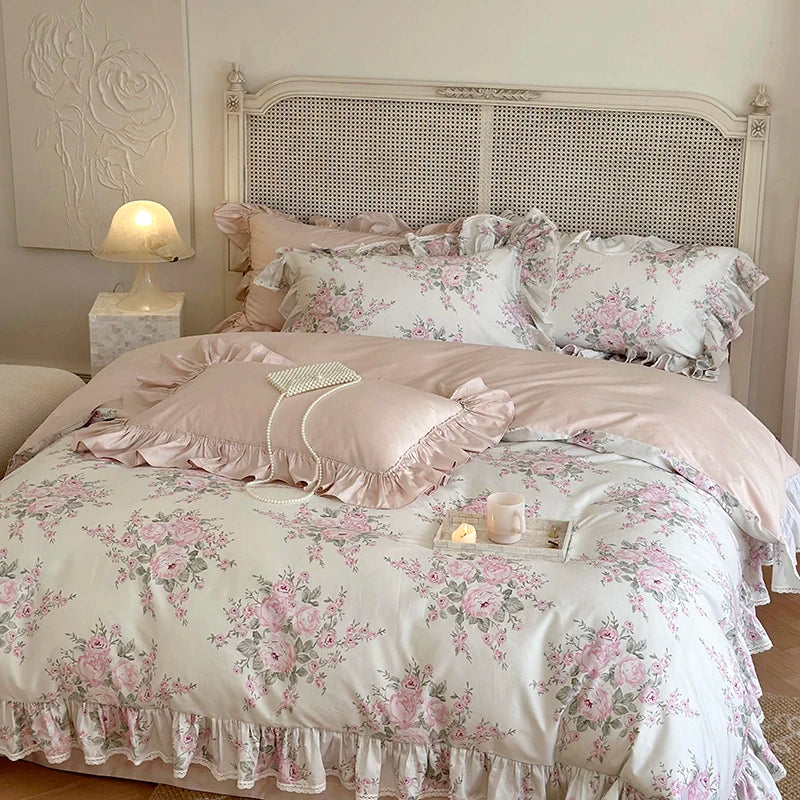 Afralia™ French Rose Lace Ruffles Bedding Set - 1000TC Egyptian Cotton Luxe Vintage