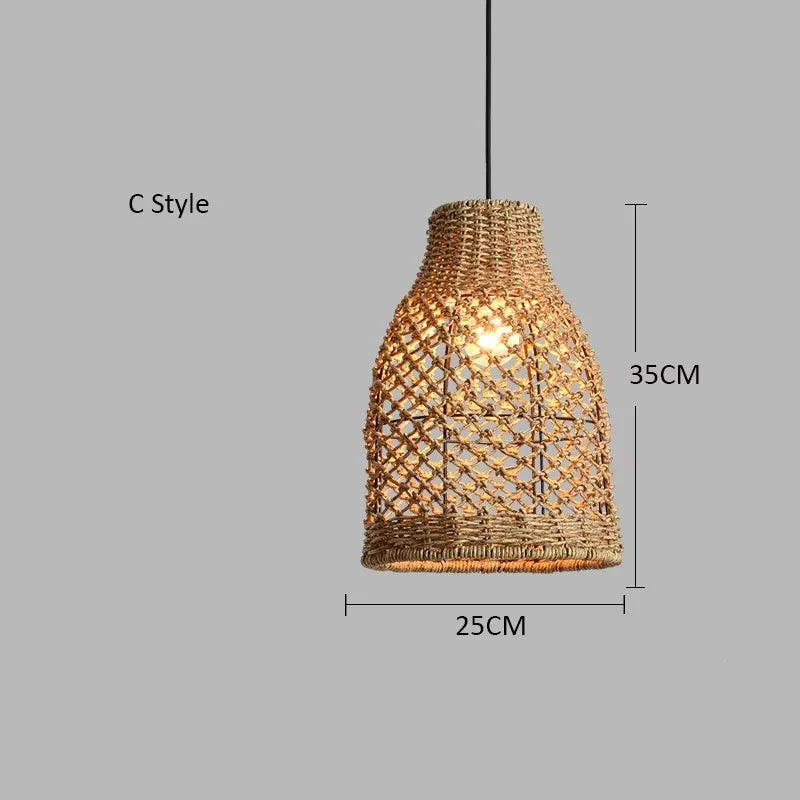 Afralia™ Hand-woven Natural Rattan Chandelier Pendant Light for Living Room Décor