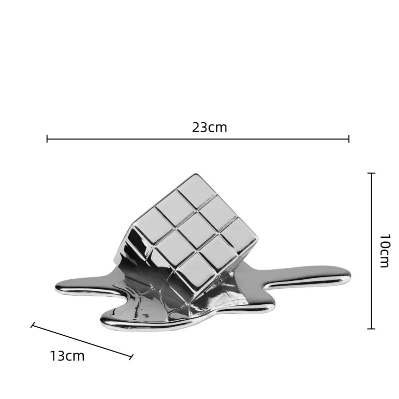 Afralia™ Geometric Gold Resin Cube - Modern Checked Square Decor Figurine