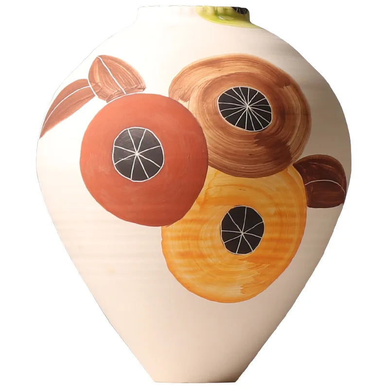 Afralia™ Hand-painted Coffee Beans Ceramic Vase - Colorful Flower Arrangement Bottle