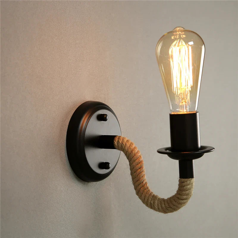 Afralia™ Rustic Hemp Rope Wall Sconce Retro Country Loft Light Fixture