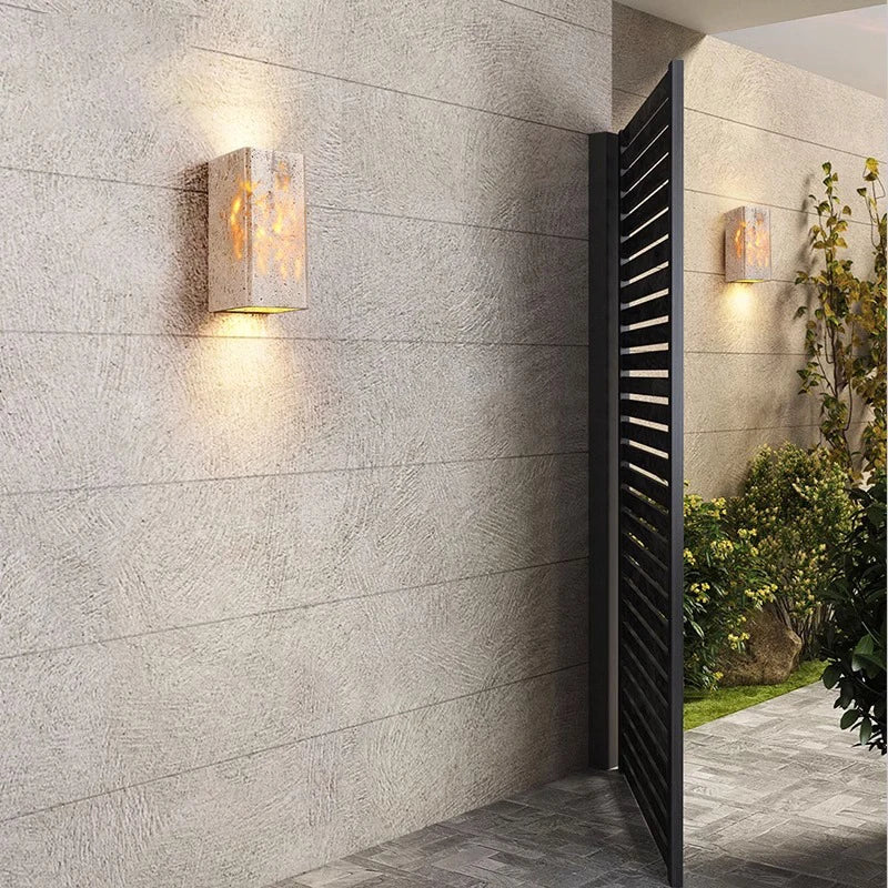 Afralia™ Yellow Travertine Stone Outdoor Wall Lamp - Waterproof LED Garden Light
