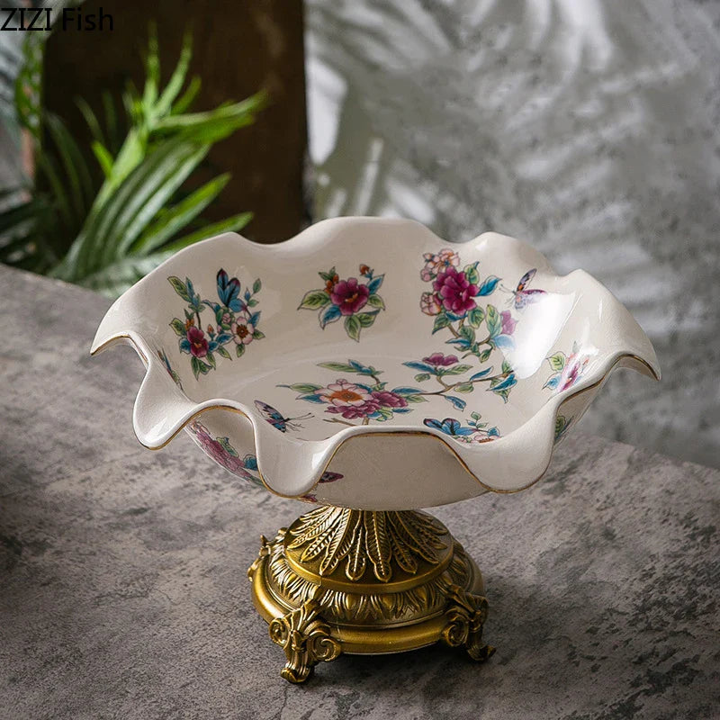 Afralia™ Blue Flower Pattern Footed Fruit Tray Dessert Plate Snack Bowl Plate