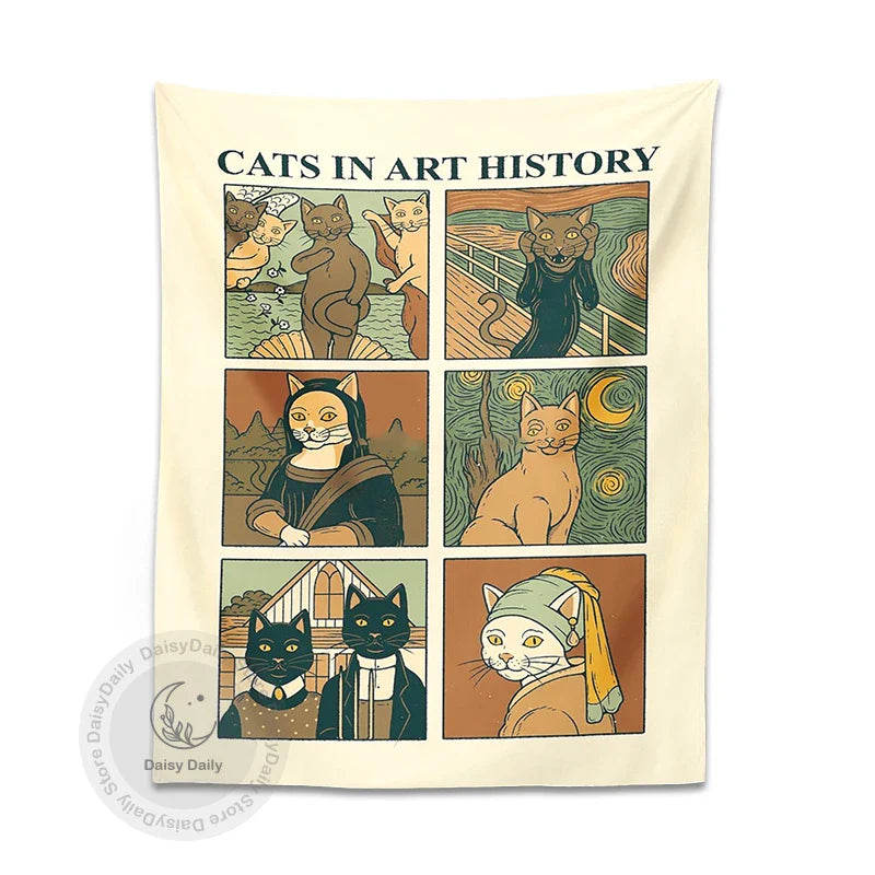 Afralia™ Cat Art Tapestry Wall Hanging Tarot Psychedelic Hippie Home Decor