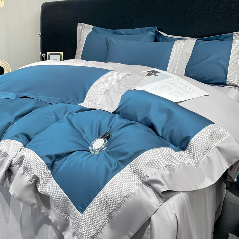 Afralia™ Luxury Embroidery Egyptian Cotton Bedding Set - Soft Silky Quilt Cover & Sheet