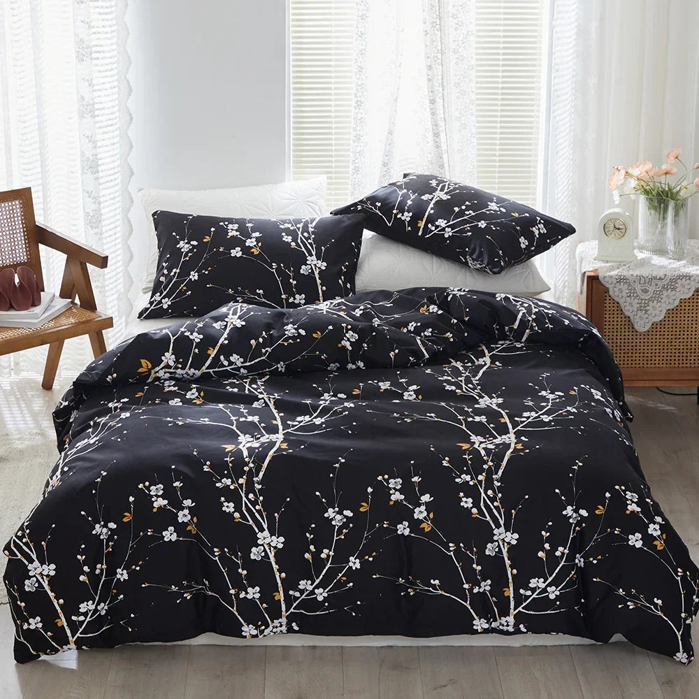 Afralia™ Plum Blossom Double Duvet Set: Soft Skin-Friendly Quilt Cover & Pillowcase
