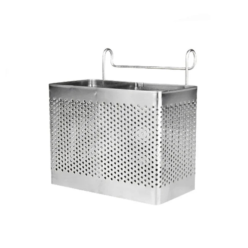 Afralia™ Stainless Steel Kitchen Tableware Organizer with Hooks & Cutlery Drainer Shelf