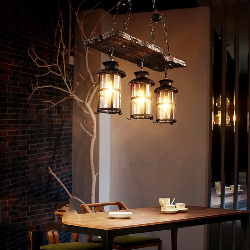 Afralia™ Retro Industrial Wood Iron LED Pendant Lights for Bar and Cafe Decor