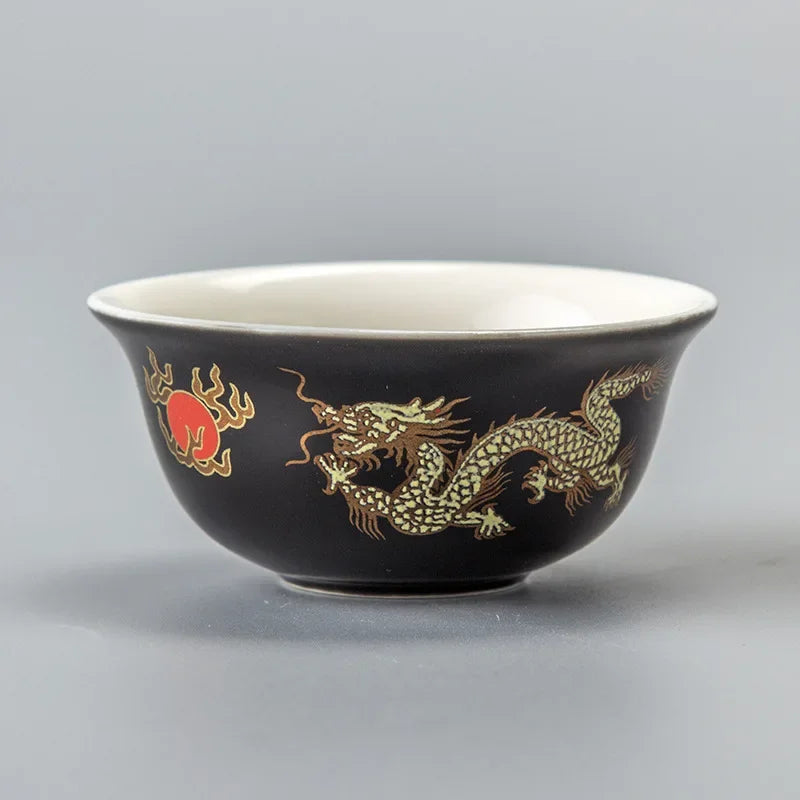 Afralia™ Chinese Golden Dragon Tea Cup - Porcelain Ceramic Mug Set Vintage Teacup