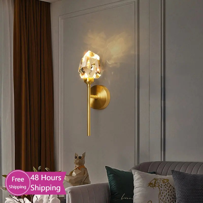 Afralia™ Crystal Gold LED Wall Sconce for Bedroom Living Room Hotel Hallway