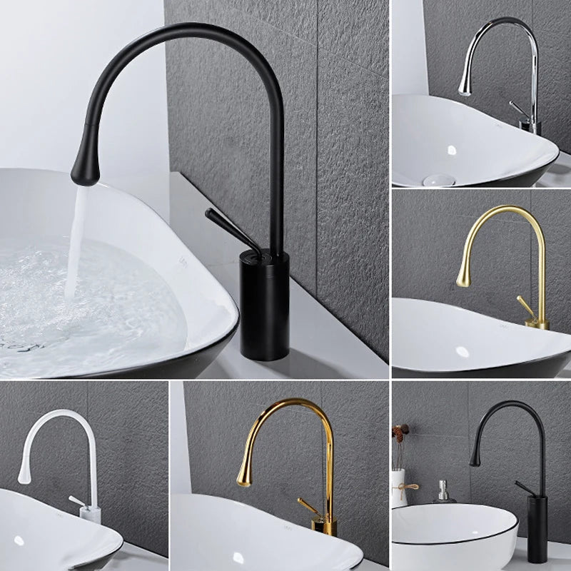 Afralia™ Modern Brass Basin Faucet Single Lever 360 Rotation Spout Mixer Tap