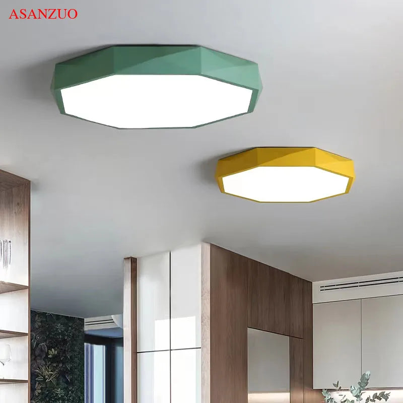 Afralia™ Octagon Macaroon LED Ceiling Light: Modern Nordic Lamp for Children's Room, Bedroom & Living Room