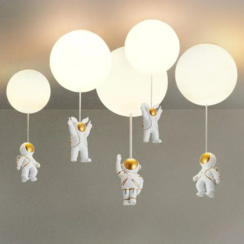 Afralia™ Astronaut Balloon Ceiling Lamp: Modern Minimalist LED Chandelier for Kids' Room