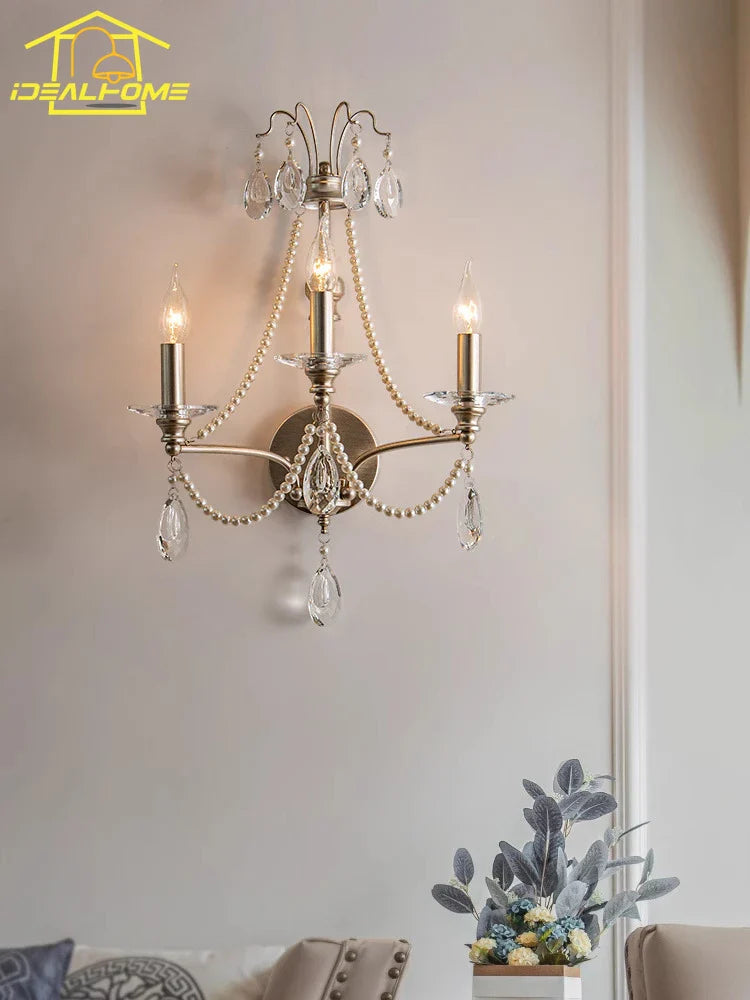 Afralia™ French Retro Crystal LED Wall Lamp - Luxury Iron Art Decor for Living Room