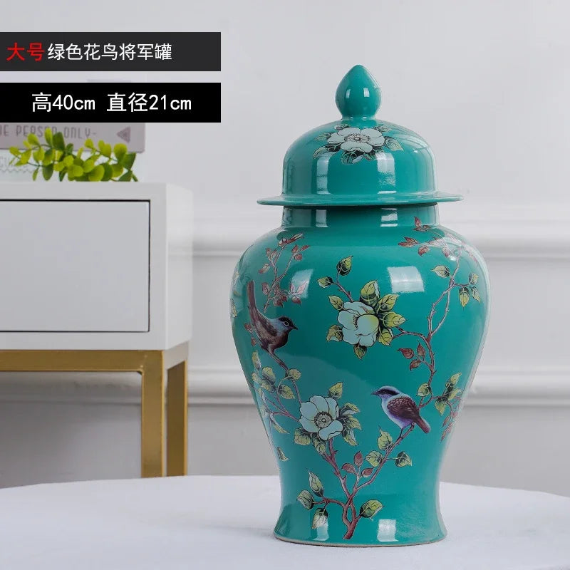Afralia™ Ceramic Bird & Flower General Jar - Large Capacity Sealed Storage & Vase