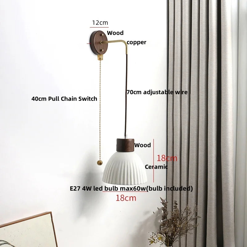Afralia™ White Ceramic LED Wall Lamp Modern Wood Decor Stair Light Fixtures