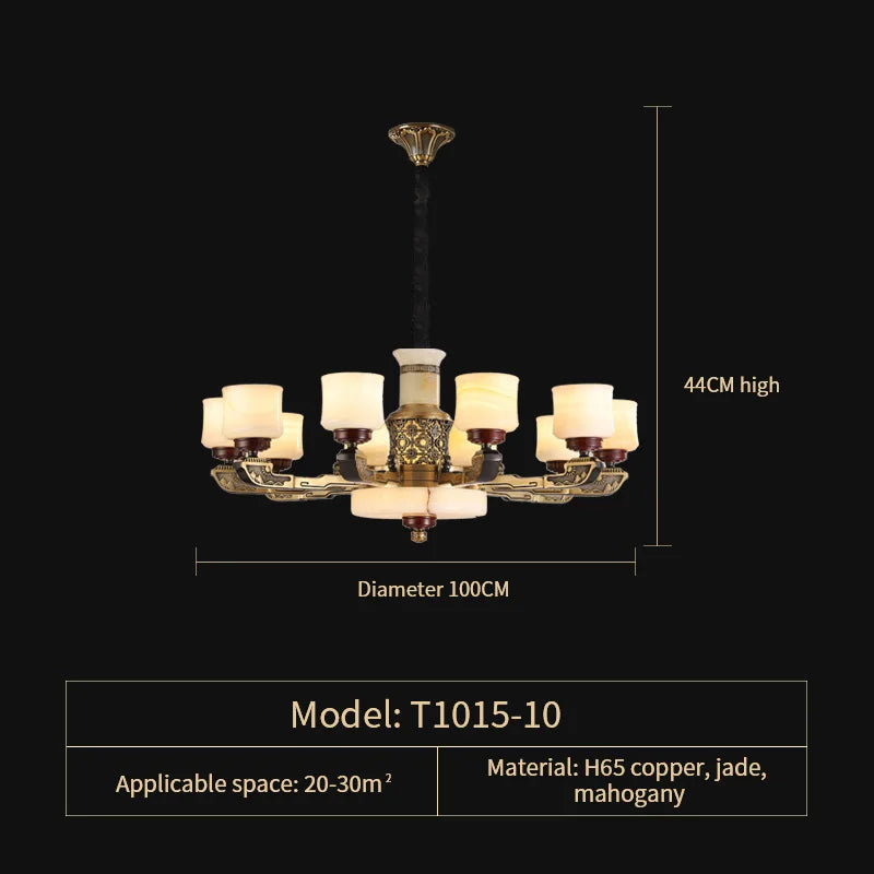 Afralia™ Luxury Copper Marble Chandelier for Living Room in New Chinese Style