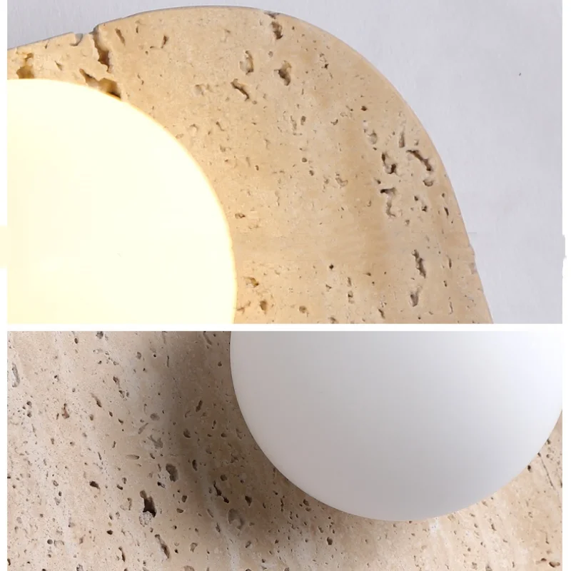Afralia™ Nordic LED Wall Lamp 2 Glass Ball Yellow Travertine Stone Indoor Wall Light