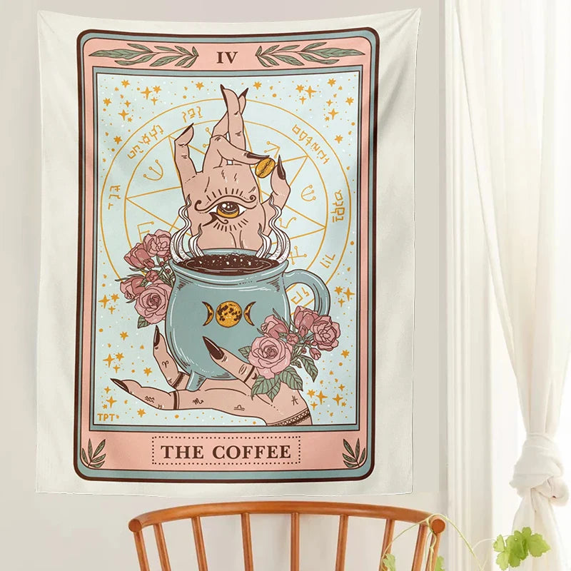 Afralia™ Coffee Tarot Tapestry Wall Hanging Moon Phase Room Decor