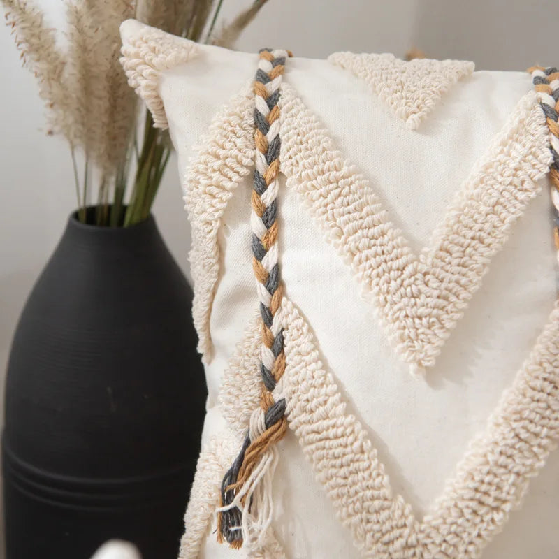 Afralia™ Beige Crochet Tufted Pillow Cover: Nordic Style Home Decor Cushion