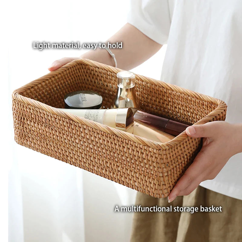 Afralia™ Rattan Storage Box: Wicker Container for Kitchen, Makeup, Clothes, Desk Organizers