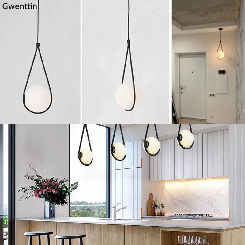 Afralia™ Nordic Glass Ball Pendant Lamps Water Drop LED Light Fixtures for Home Decor