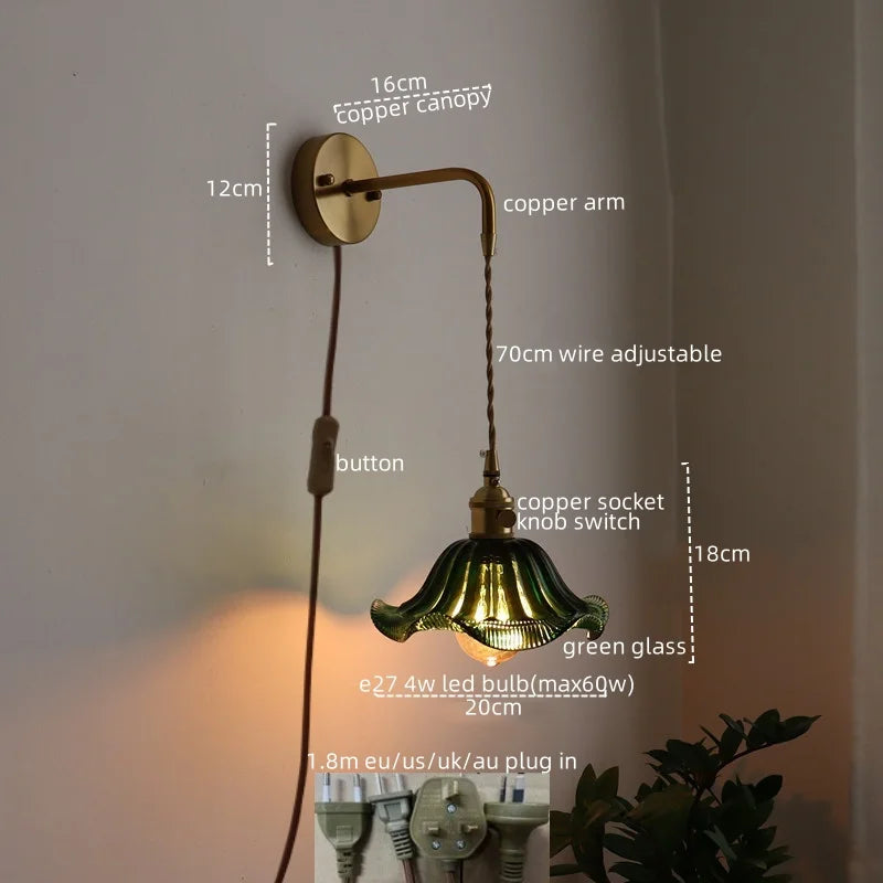Afralia™ Nordic LED Glass Copper Wall Sconce Modern Living Room Bedroom Light
