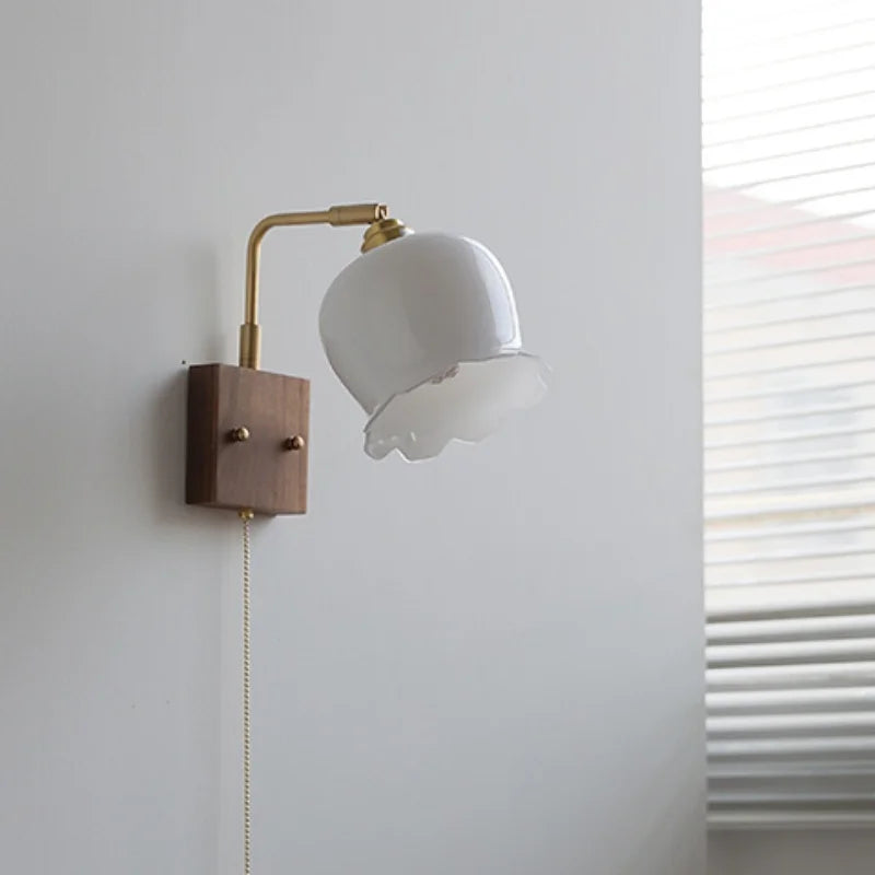 Afralia™ Walnut Ash LED Wall Sconce Rotatable White Glass Stair Light Fixtures