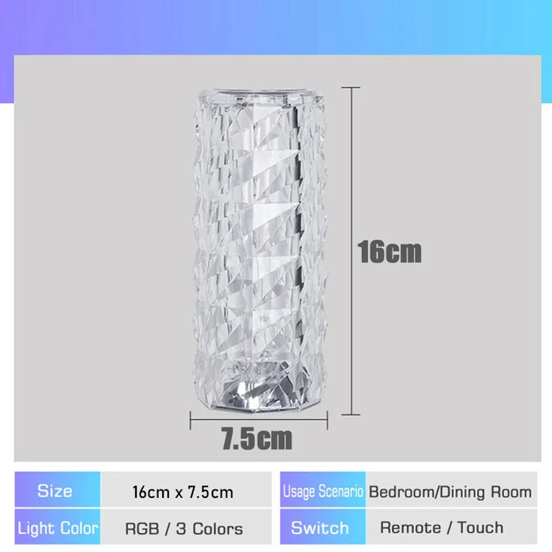 Afralia™ Crystal LED Night Light, USB Rechargeable Ambient Lamp for Room Decor