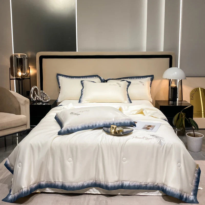 Afralia™ Feather Embroidered Comforter Set: Soft, Smooth, and Luxurious Bedding Collection