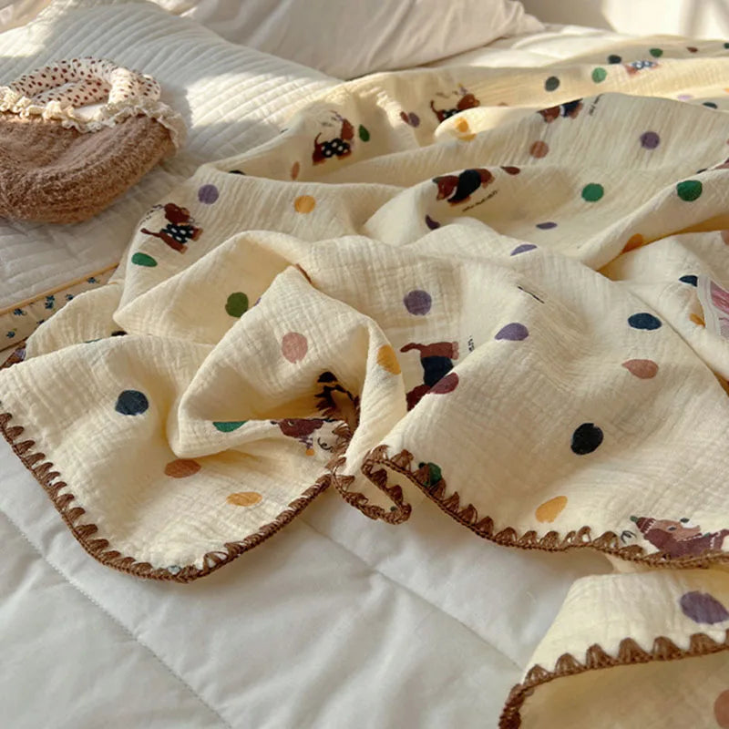 Afralia™ Korean Cotton Cartoon Blanket for Travel & Home - Kids, Adults