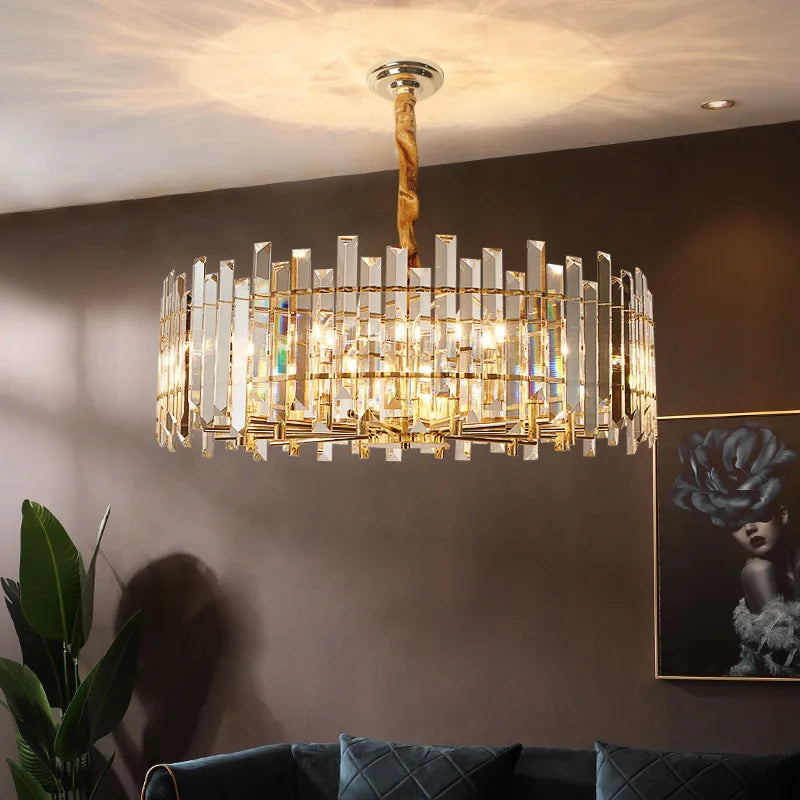 Afralia™ Crystal Round Chandelier Gold LED Modern Lustres for Living Room