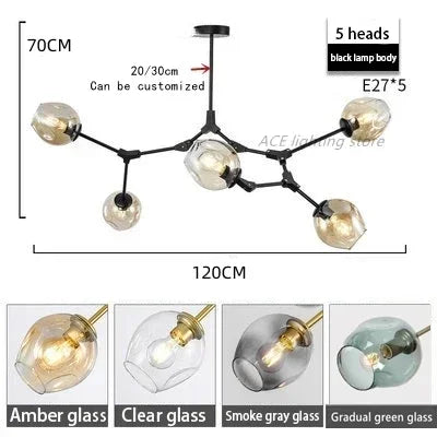 Afralia™ Glass Bubble Branch Chandelier: Modern Hanging Ceiling Light Fixture